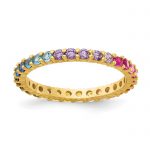 Prizma Sterling Silver Gold-tone 14K Flash Gold-plated Colorful CZ Eternity Band Ring