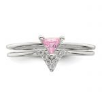 Sterling Silver Pink Trillion CZ and White CZ Ring Set