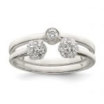 Sterling Silver Bezel CZ and Floral Ring Set