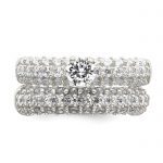 Sterling Silver Polished Pave CZ Wedding Ring Set