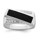 Sterling Silver Rhodium-plated CZ and Onyx Ring