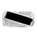 Sterling Silver Rhodium-plated CZ and Onyx Ring