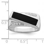 Sterling Silver Rhodium-plated CZ and Onyx Ring