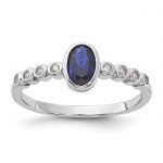 SS Rh-plated .01Created White Sapphire .56Created Blue Spinel Ring