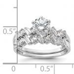 Sterling Silver Rhodium-plated 6-Prong CZ Engagement Ring and Band Set