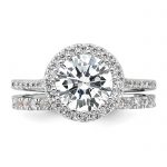 Sterling Silver RH-plated CZ Halo Engagement Ring and Eternity Band Set