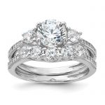 Sterling Silver Rhodium-plated CZ Engagement Ring and Band Set