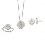 Sterling Silver 16in with 1.5 in Ext CZ Square Necklace/Earrings/Ring Set