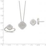 Sterling Silver 16in with 1.5 in Ext CZ Square Necklace/Earrings/Ring Set