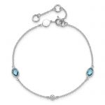 SS RH Plated White Ice Diamond and Blue Topaz with 1.25 IN Ext Bracelet