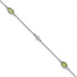 SS RH Plated White Ice Diamond and Peridot with 1.25 IN Ext Bracelet