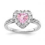 Sterling Silver Created Pink Sapphire and White Topaz Heart Ring