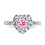 Sterling Silver Created Pink Sapphire and White Topaz Heart Ring