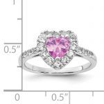 Sterling Silver Created Pink Sapphire and White Topaz Heart Ring