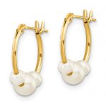 14k Madi K White Semi-round Freshwater Cultured 3 Pearl Hoop Earrings