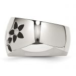 Stainless Steel Black and White Enamel Flowers with CZ Ring