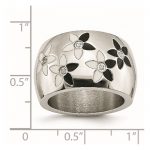 Stainless Steel Black and White Enamel Flowers with CZ Ring