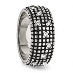 Stainless Steel Antiqued and Polished with Crystal 10mm Band