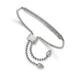 Chisel Stainless Steel Polished with 2 Row CZ Bar Friendship/Bolo Adjustable Bracelet