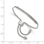 Chisel Stainless Steel Polished with 2 Row CZ Bar Friendship/Bolo Adjustable Bracelet