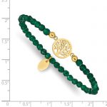 Chisel Stainless Steel Polished Yellow IP-plated Tree of Life 4mm Green Jade Beaded Stretch Bracelet