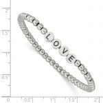 Chisel Stainless Steel Antiqued and Polished LOVE 4mm Beaded Stretch Bracelet