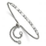 Chisel Stainless Steel Polished with CZ Adjustable Bracelet