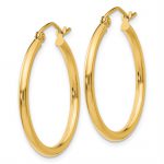 14k Polished 2x25mm Lightweight Tube Hoop Earrings