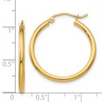 14k Polished 2x25mm Lightweight Tube Hoop Earrings