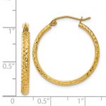 14K Diamond-cut 2.8x25mm Hollow Hoop Earrings