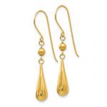 14K Grooved Puffed Teardrop Shepherd Hook Earrings