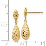 14k Diamond-cut Puff Teardrop Dangle Earrings