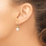 14K 7-8mm White Round Freshwater Cultured Pearl Leverback Earrings