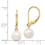 14K 7-8mm White Round Freshwater Cultured Pearl Leverback Earrings