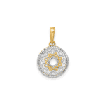 14k and White Rhodium Polished Floral Design Circle Pendant