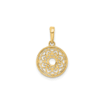 14k and White Rhodium Polished Floral Design Circle Pendant