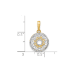 14k and White Rhodium Polished Floral Design Circle Pendant