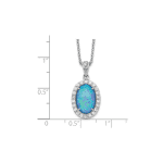 Cheryl M Sterling Silver Rhodium-plated Cabochon Lab Created Blue Opal and Brilliant-cut CZ Oval 18.5 Inch Necklace