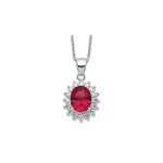 Cheryl M Sterling Silver Rhodium-plated Brilliant-cut Lab Created Ruby and Brilliant-cut White CZ Oval Halo 18.25 Inch Necklace