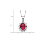 Cheryl M Sterling Silver Rhodium-plated Brilliant-cut Lab Created Ruby and Brilliant-cut White CZ Oval Halo 18.25 Inch Necklace