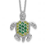 Cheryl M Sterling Silver Rhodium-plated Brilliant-cut Green Glass and Brilliant-cut White CZ Turtle 18 Inch Necklace