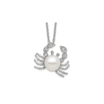 Cheryl M Sterling Silver Rhodium-plated Freshwater Cultured Pearl and Brilliant-cut CZ Crab 18 Inch Necklace