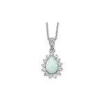 Cheryl M Sterling Silver Rhodium-plated Cabochon Lab Created Opal and Brilliant-cut CZ Teardrop Halo 18 Inch Necklace