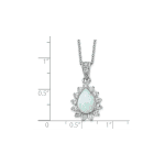 Cheryl M Sterling Silver Rhodium-plated Cabochon Lab Created Opal and Brilliant-cut CZ Teardrop Halo 18 Inch Necklace