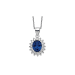 Cheryl M Sterling Silver Rhodium-plated Brilliant-cut Lab Created Dark Blue Spinel and Brilliant-cut White CZ Oval Halo 18 Inch Necklace