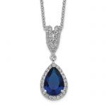 Cheryl M Sterling Silver Rhodium-plated Brilliant-cut Lab Created Dark Blue Spinel and Brilliant-cut White CZ Teardrop Halo 18 Inch Necklace