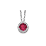 Cheryl M Sterling Silver Rhodium-plated Brilliant-cut Lab Created Ruby and Brilliant-cut White CZ Round Halo 18 Inch Necklace