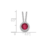 Cheryl M Sterling Silver Rhodium-plated Brilliant-cut Lab Created Ruby and Brilliant-cut White CZ Round Halo 18 Inch Necklace