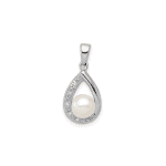 Sterling Silver Rhodium FW Cultured Pearl and Diamond Pendant