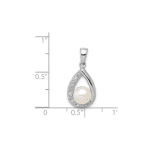 Sterling Silver Rhodium FW Cultured Pearl and Diamond Pendant